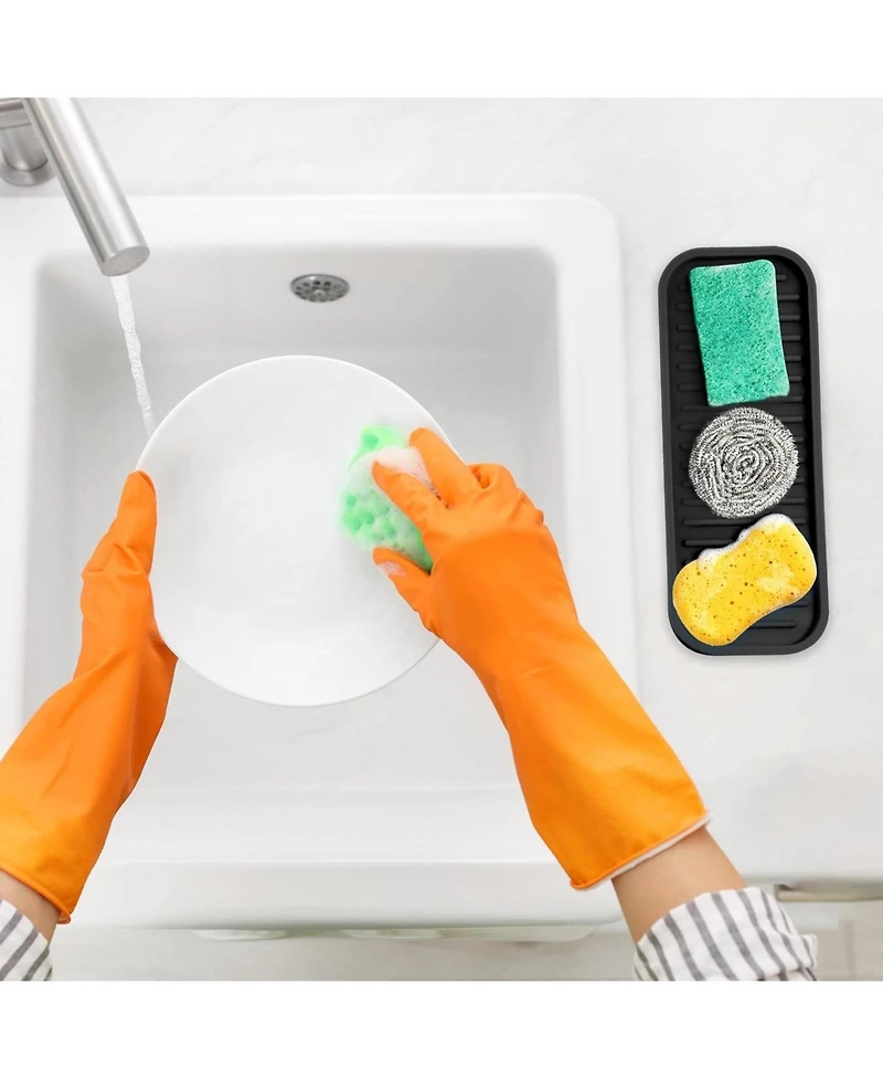 Silicone Sponge Holder for Kitchen Sink - Flexible Multipurpose Soap Tray Organizer