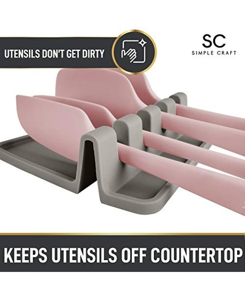 Silicone Utensil Rest with Drip Pad for Multiple Utensils
