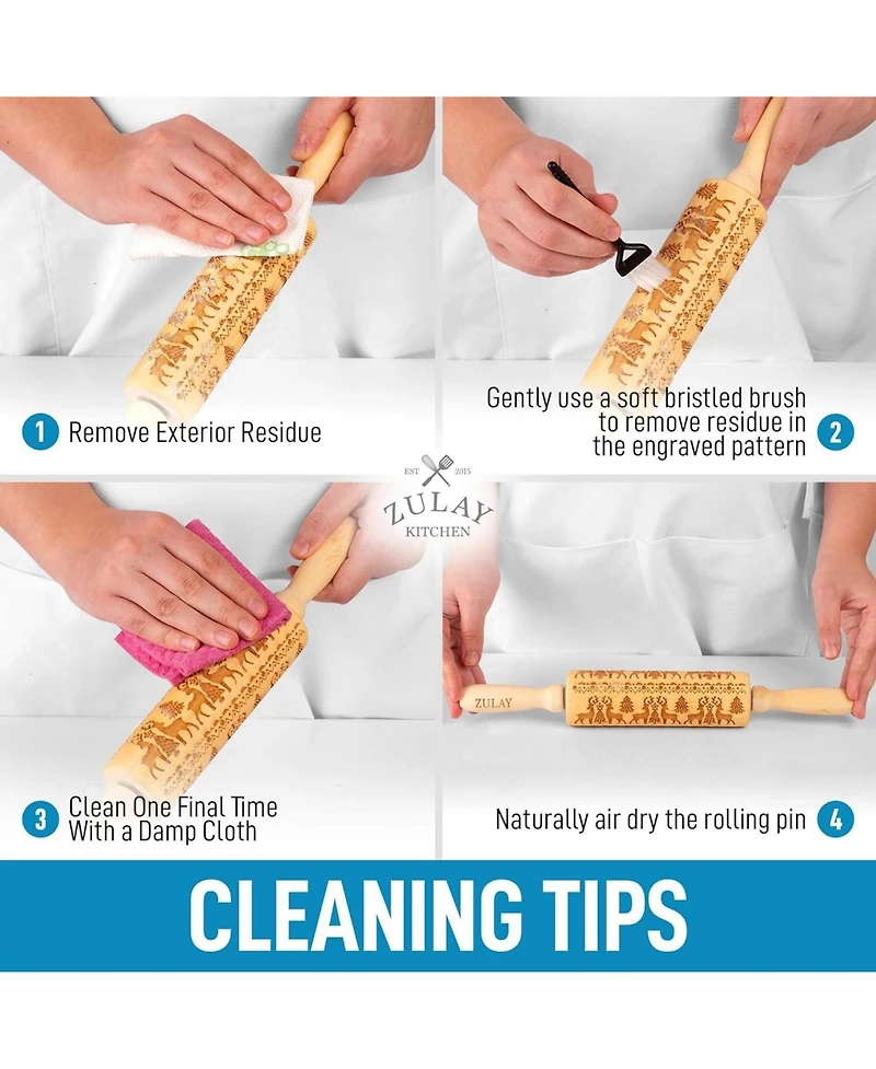Wooden Carved Christmas Rolling Pin 2-Pc.