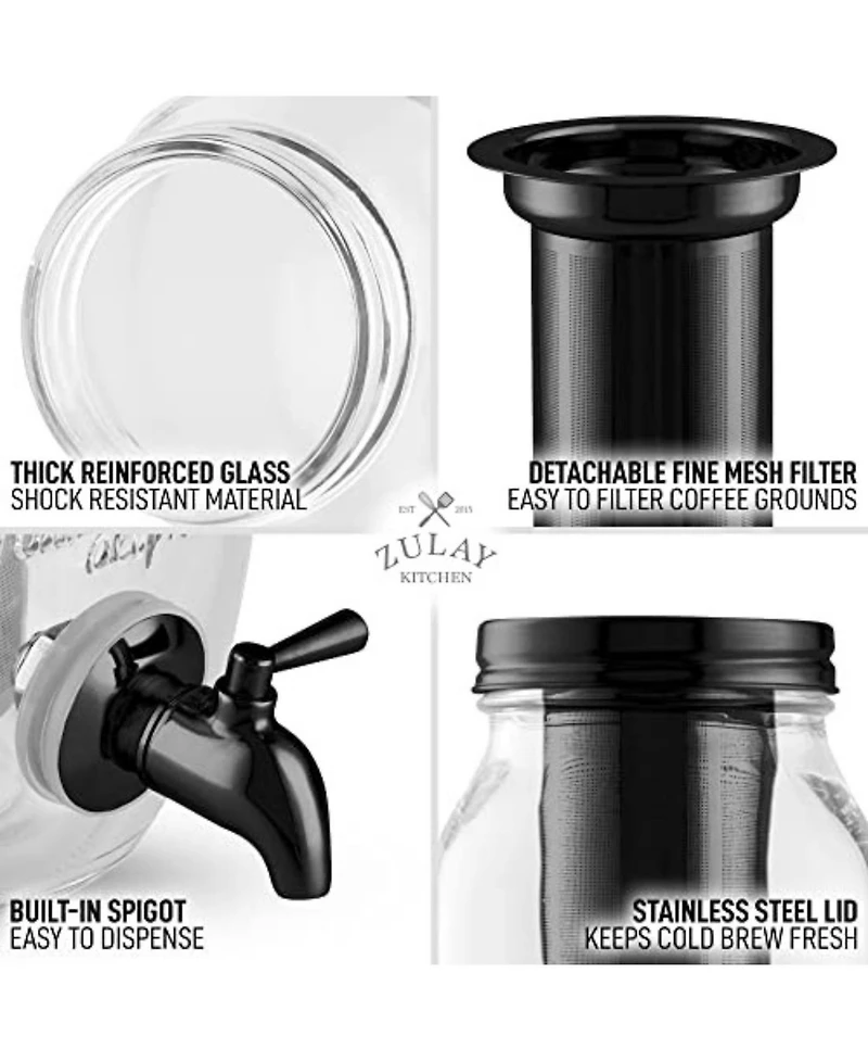 1.5 Liter Cold Brew Coffee Maker with Extra Thick Glass Carafe & Stainless Steel Mesh Filter