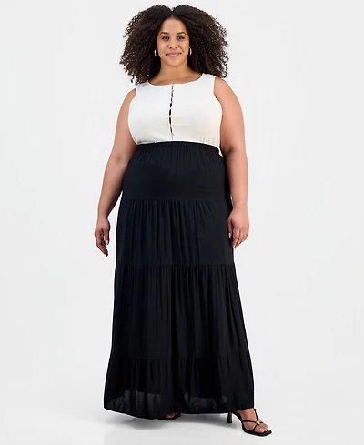 Full Circle Trends Trendy Plus Tiered Pull-On Maxi Skirt
