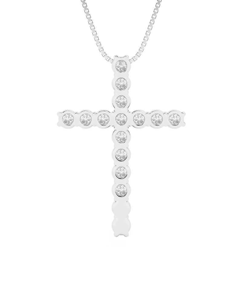 Macy's Diamond (3-1/5 ct. t.w.) Cross Pendant Necklace in Sterling Silver