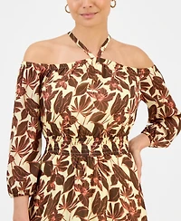I.n.c. International Concepts Petite Printed Halter Smock-Waist Maxi Dress, Macy's Exclusive