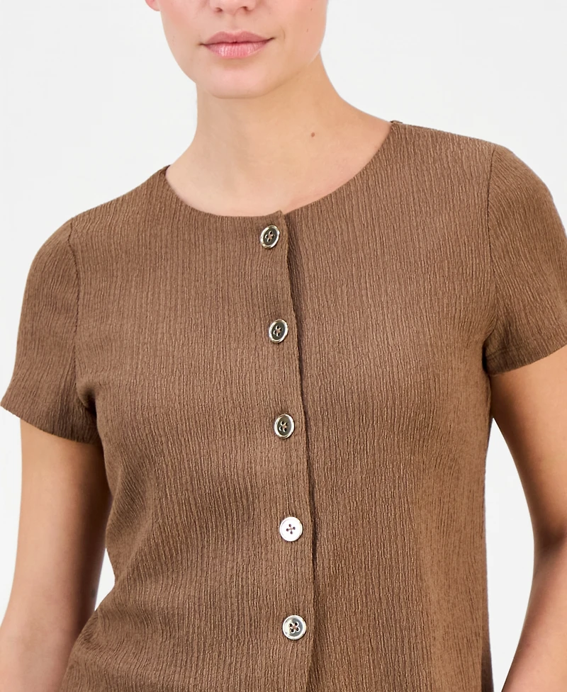 Anne Klein Essentials Petite Button-Front Blouse