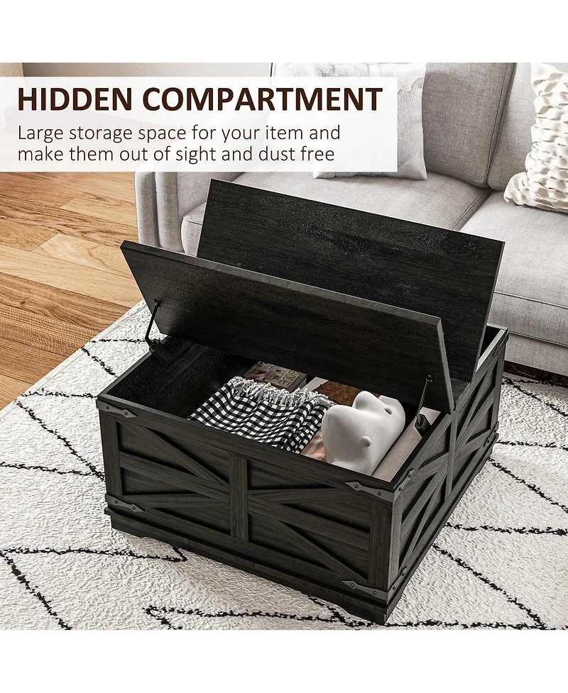 Homcom Table with Flip Top Hidden Storage, Square Center