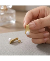 Sterling Silver 14k Gold Plated with Genuine Freshwater Round Pearl Unique Earrings