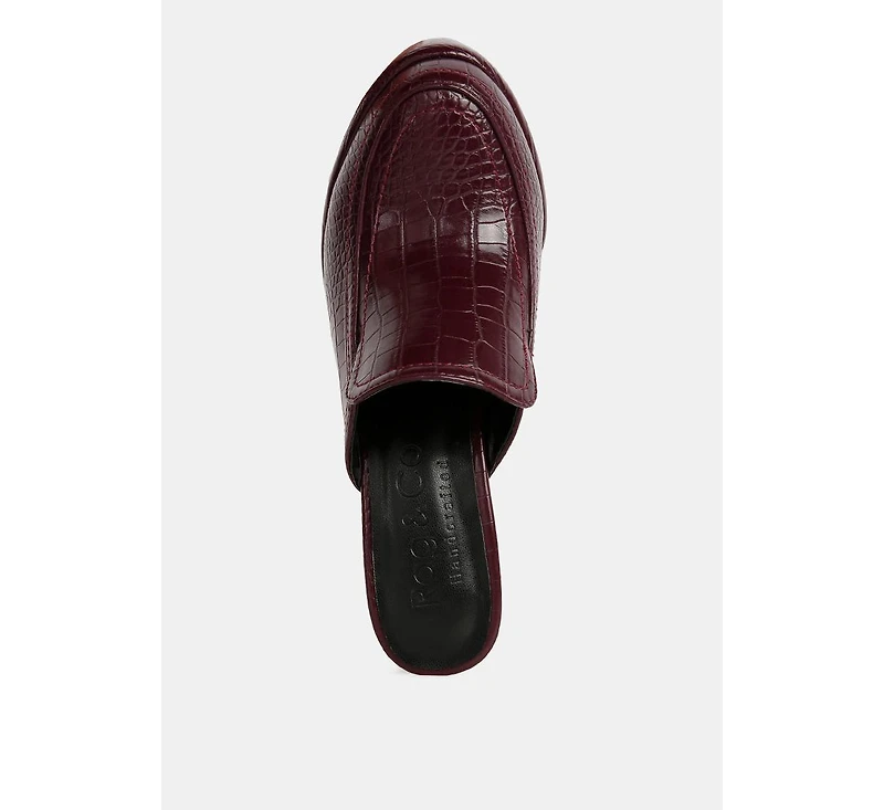 Bauhaus Womens Croc Pattern Heeled Platform Mules