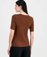 Tahari Asl Women's Short-Sleeve Metallic Sweater Tee