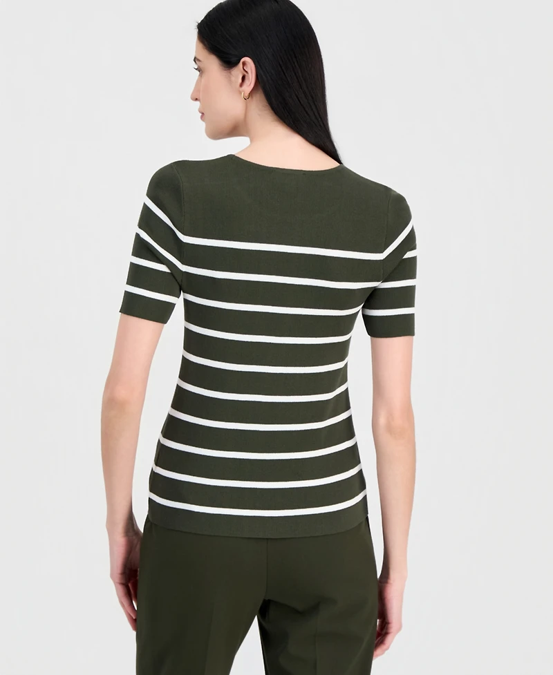 Tahari Asl Women's Striped Short-Sleeve Sweater Tee