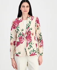 Tahari Asl Petite Printed Lapel Collar One-Button Jacket