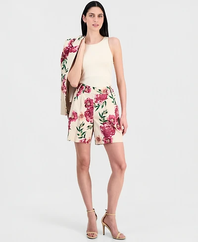 Tahari Asl Women's Floral-Print Pleated Shorts