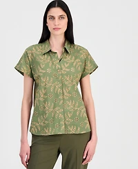 Tahari Asl Petite Collar Neck Short-Sleeve Cotton Top