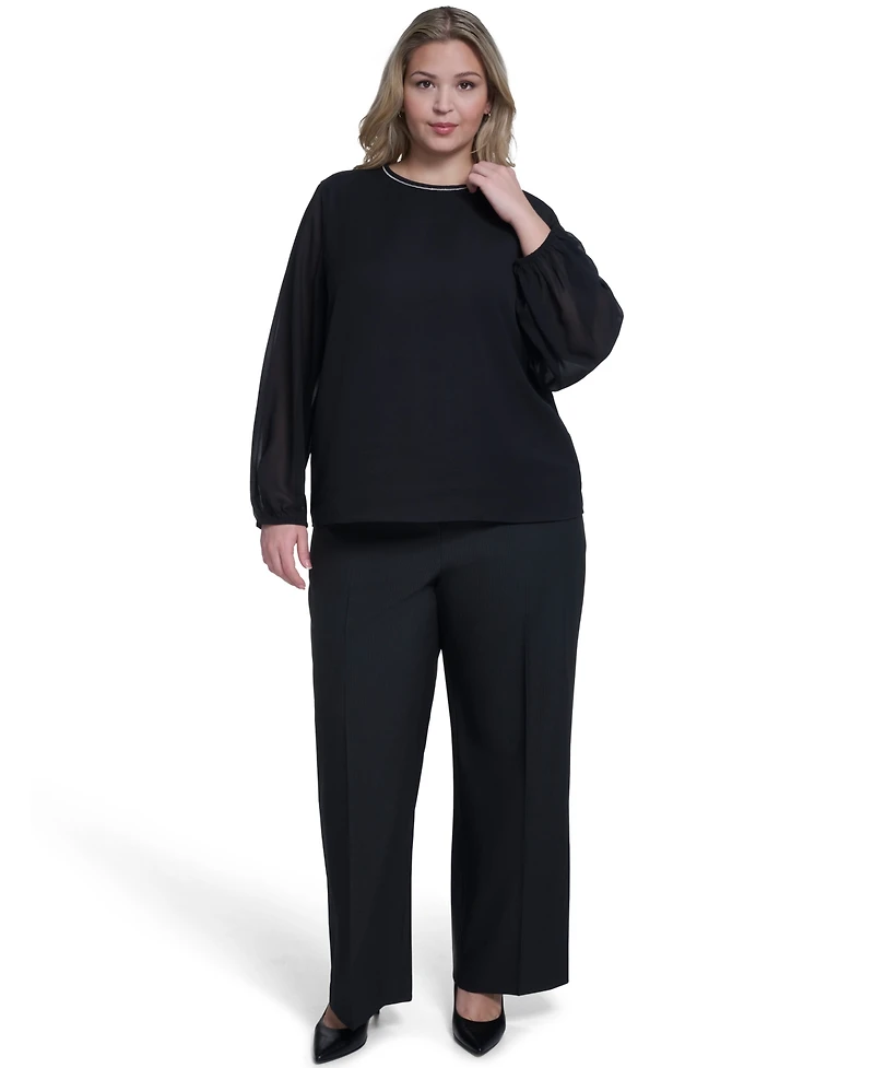 Calvin Klein Plus Crew Neck Long-Sleeve Blouse