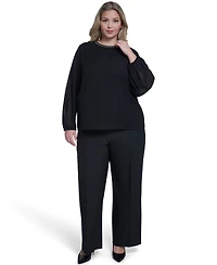 Calvin Klein Plus Crew Neck Long-Sleeve Blouse