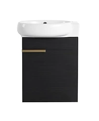 Sillysis 17" Wall-Mounted Modern Bathroom Vanity with Ceramic Sink, Black Chestnut Plywood Cabinet & Soft Close Door for Small Spaces
