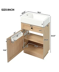 Sillysis 18.5" Rustic Bathroom Vanity with Resin Sink, Soft Close Door & Adjustable Shelf for Small Spaces