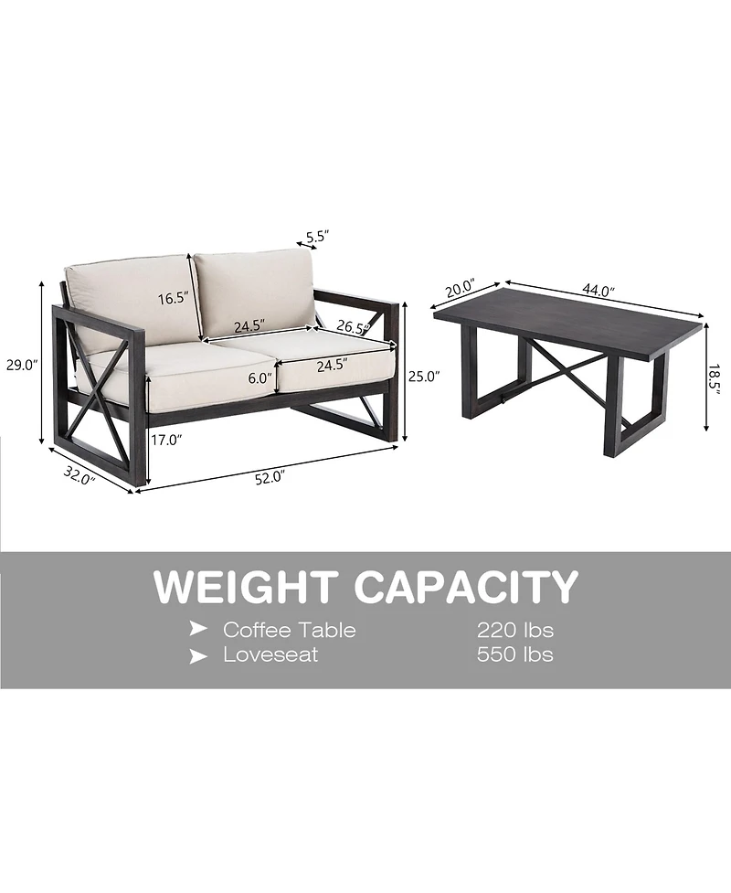 Gymax 2PCS Patio Loveseat & Table Set Cushioned Outdoor Conversation Furniture Set