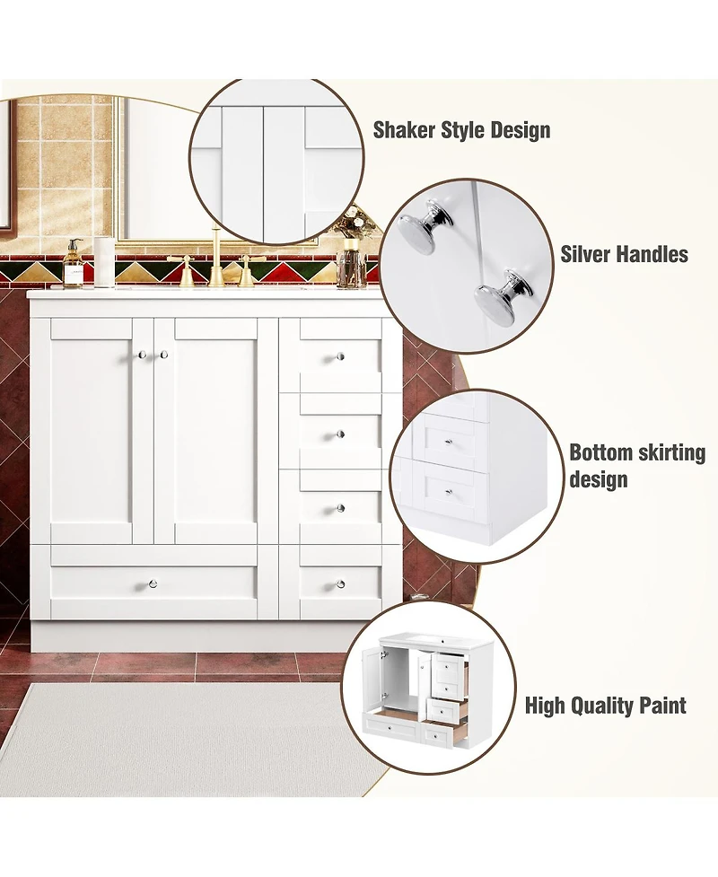 Sillysis 36" Shaker Bathroom Vanity with Ceramic Sink, Freestanding Mdf Cabinet, Soft-Close Drawers & 2 Doors for Modern Storage