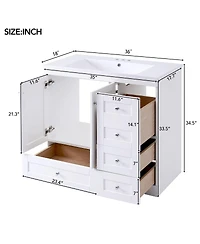 Sillysis 36" Shaker Bathroom Vanity with Ceramic Sink, Freestanding Mdf Cabinet, Soft-Close Drawers & 2 Doors for Modern Storage