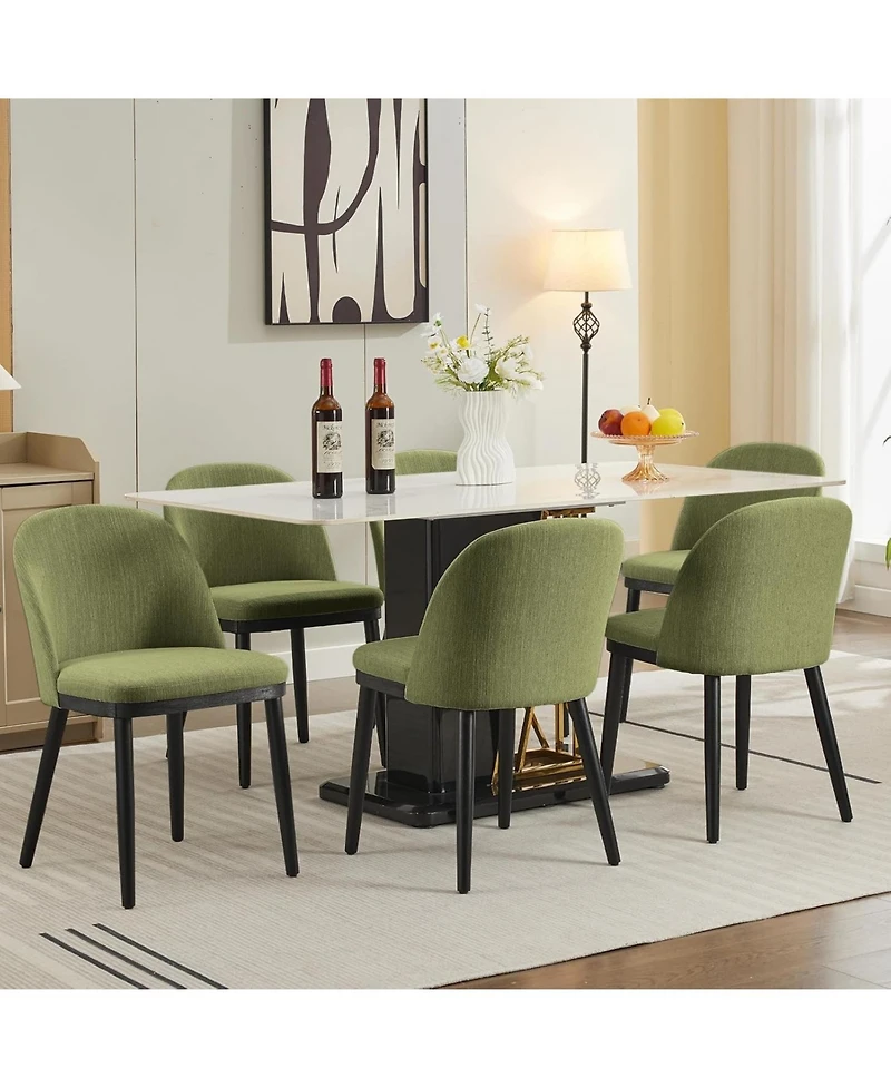 gaomon Linen Dining Chairs Set of 4, Upholstered Chairs with Curved Back and Wood Frame