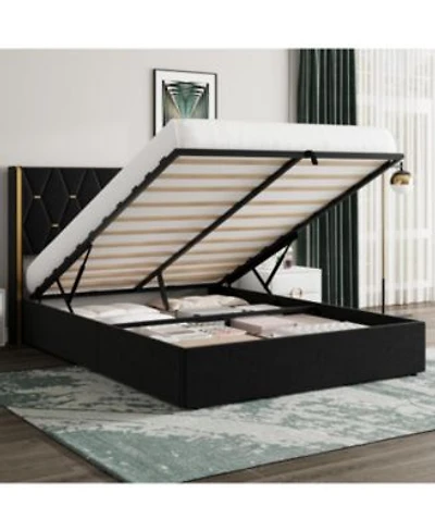 gaomon Lift Up Storage Bed Frame with with Gold Wingback Headboard