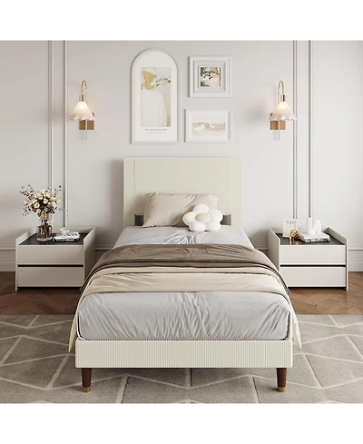 gaomon Frame Upholstered Platform Bed with Fabric Headboard, Non-Slip and Noise-Free, Wooden/Metal Slats Support