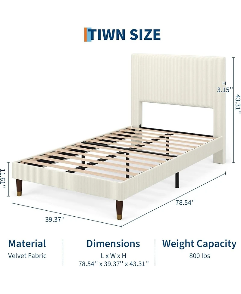 gaomon Frame Upholstered Platform Bed with Fabric Headboard, Non-Slip and Noise-Free, Wooden/Metal Slats Support