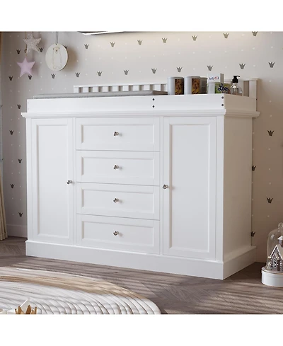 Homsee Changing Table Dresser with 4 Drawers and 2 Doors, Nursery Dresser Diaper Changing Station for Baby