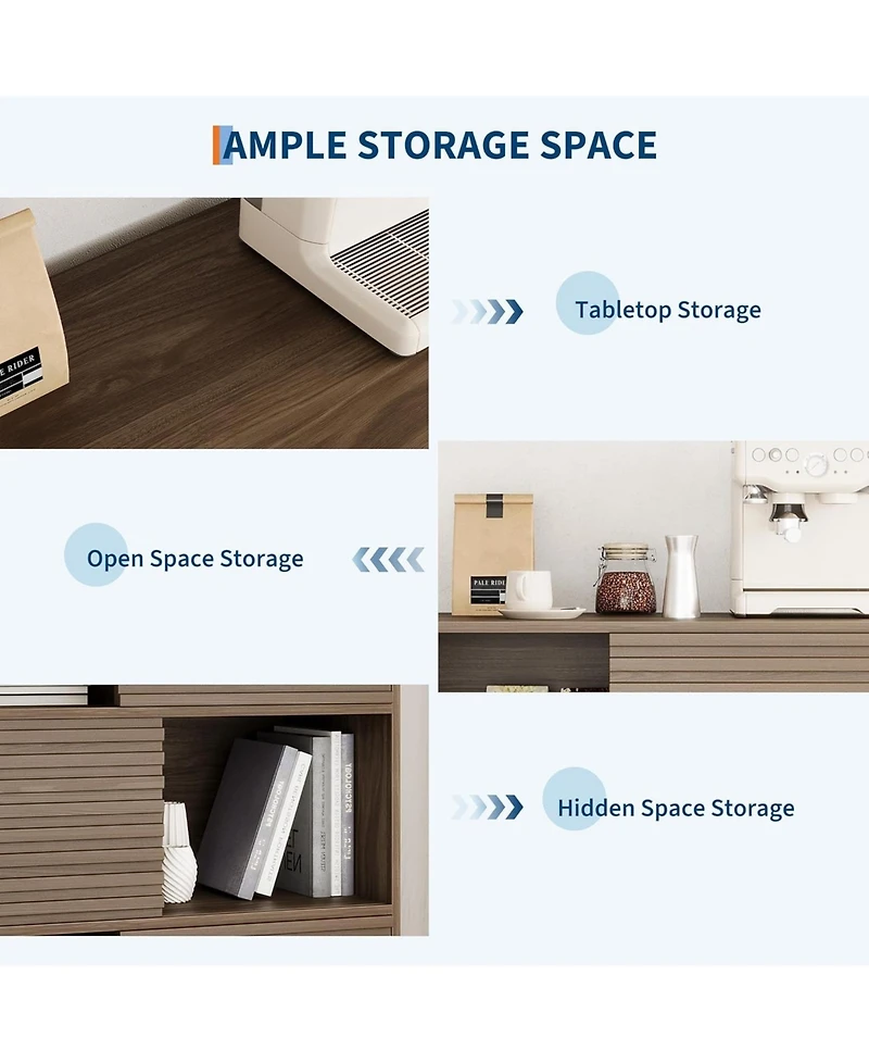 gaomon 31" Fluted Sliding Door Sideboard,Modern Wooden Storage Cabinet with Metal Base, Floor-Standing Storage Cabinet