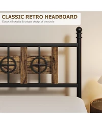 gaomon Bed Frame with Headboard and Footboard, Metal Bed Frame w/Vintage Circular Design & Storage Space Under Bed