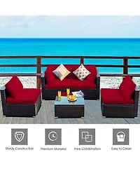 Gymax 5PCS Rattan Patio Conversation Set Sofa Furniture Set w/ Cushions