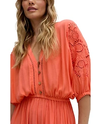 Raffya Women's Somerton Kaftan Style Embroidered Maxi Dress