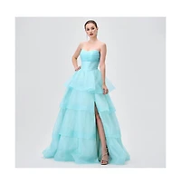 Bariano Women's Tiff Strapless Tiered Ball Gown