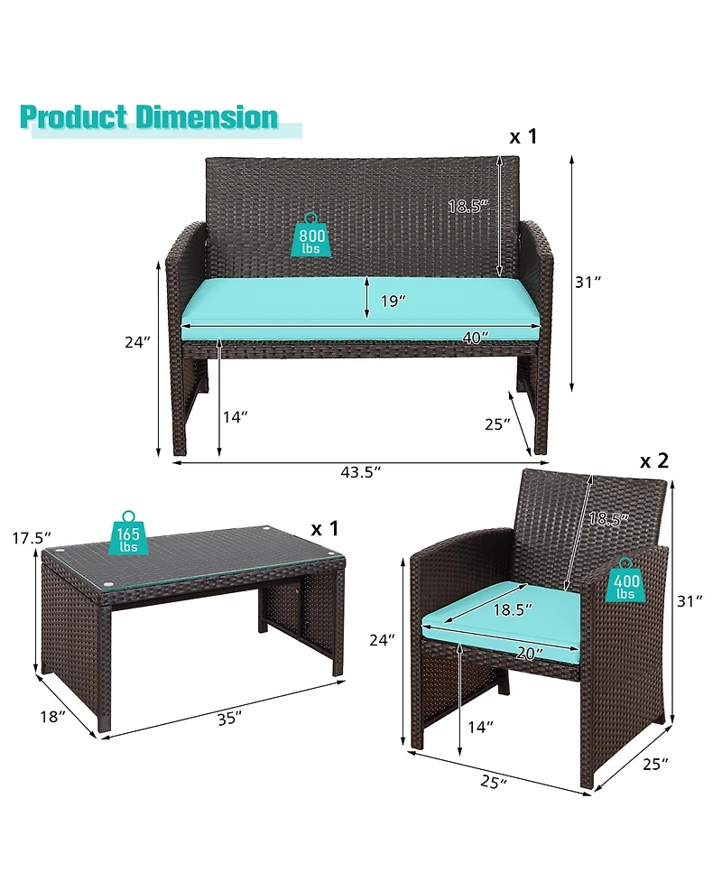 Gymax 8PCS Patio Conversation Set Outdoor Rattan Furniture Set w/ Cushions