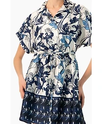 Ivonne Women's Short Printed Dress with Dropped Sleeves