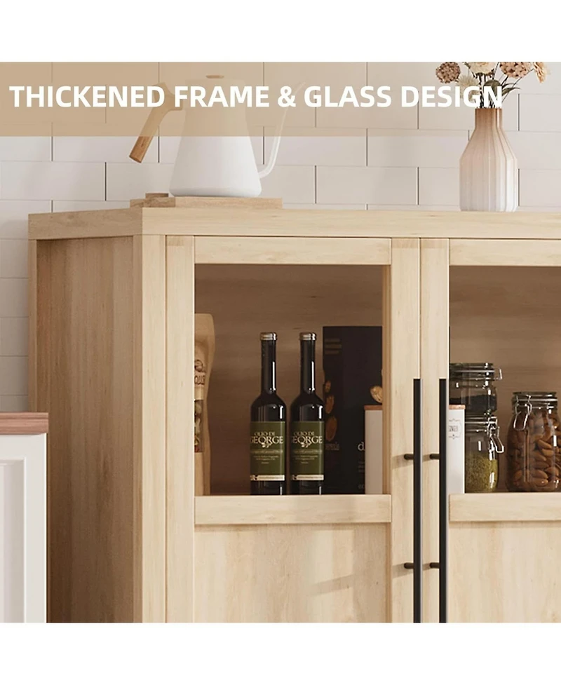 gaomon Buffet Cabinet with 4 Glass Doors, Modern Farmhouse Sideboard with Storage