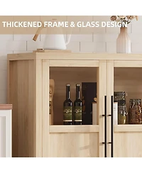 gaomon Buffet Cabinet with 4 Glass Doors, Modern Farmhouse Sideboard with Storage