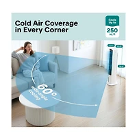 SereneLife Portable Evaporative Air Cooler Tower Fan Detachable Water Tank, 60° Oscillation, 3 Modes, 4 Ice Packs & Remote Control, White