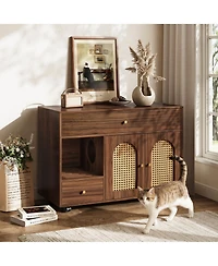 Tribesigns Cat Litter Box Enclosure - Stylish Cabinet on Wheels with Drawers for Easy Movement and Storage