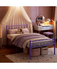 gaomon Twin Metal Platform Bed with Purple Heart Headboard and Footboard, Underbed Storage, Sturdy Frame
