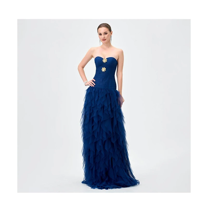 Bariano Women's Ziana Strapless Ruffle Ball Gown