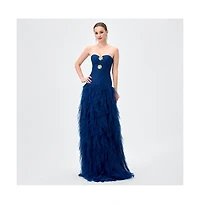 Bariano Women's Ziana Strapless Ruffle Ball Gown