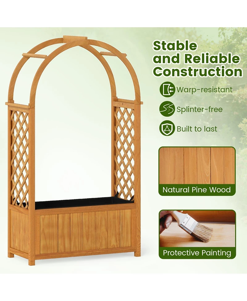 Gymax Wooden Raised Garden Bed w/ Lattice Trellis Arched Roof Liner Drainage Patio