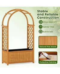 Gymax Wooden Raised Garden Bed w/ Lattice Trellis Arched Roof Liner Drainage Patio