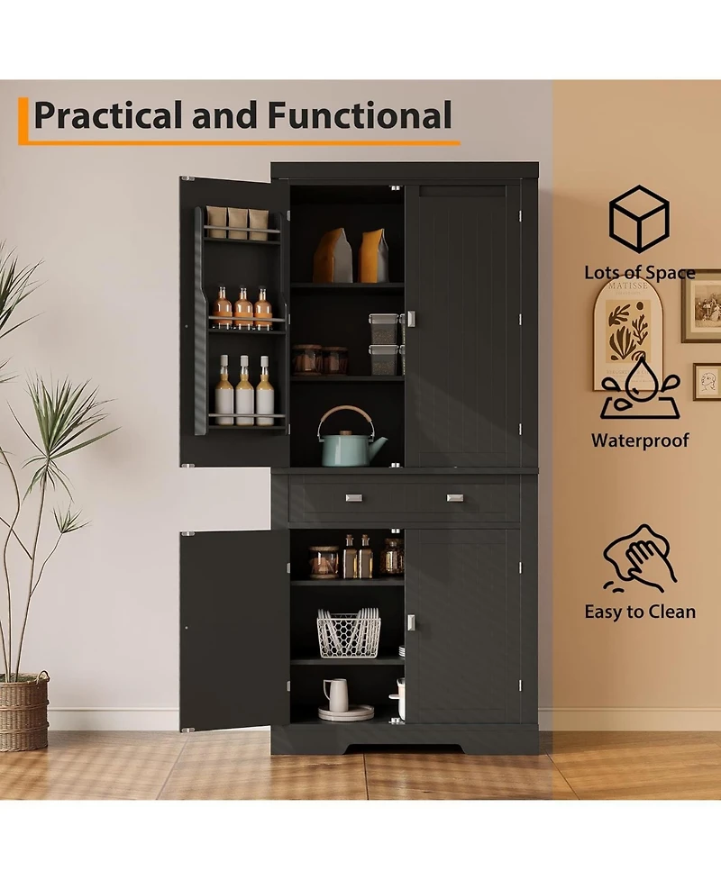 gaomon 72" Kitchen Pantry Cabinet with Drawer, Doors and Shelves, Wood Farmhouse Storage Cabinet, Large Storage Cupboard for Living Room