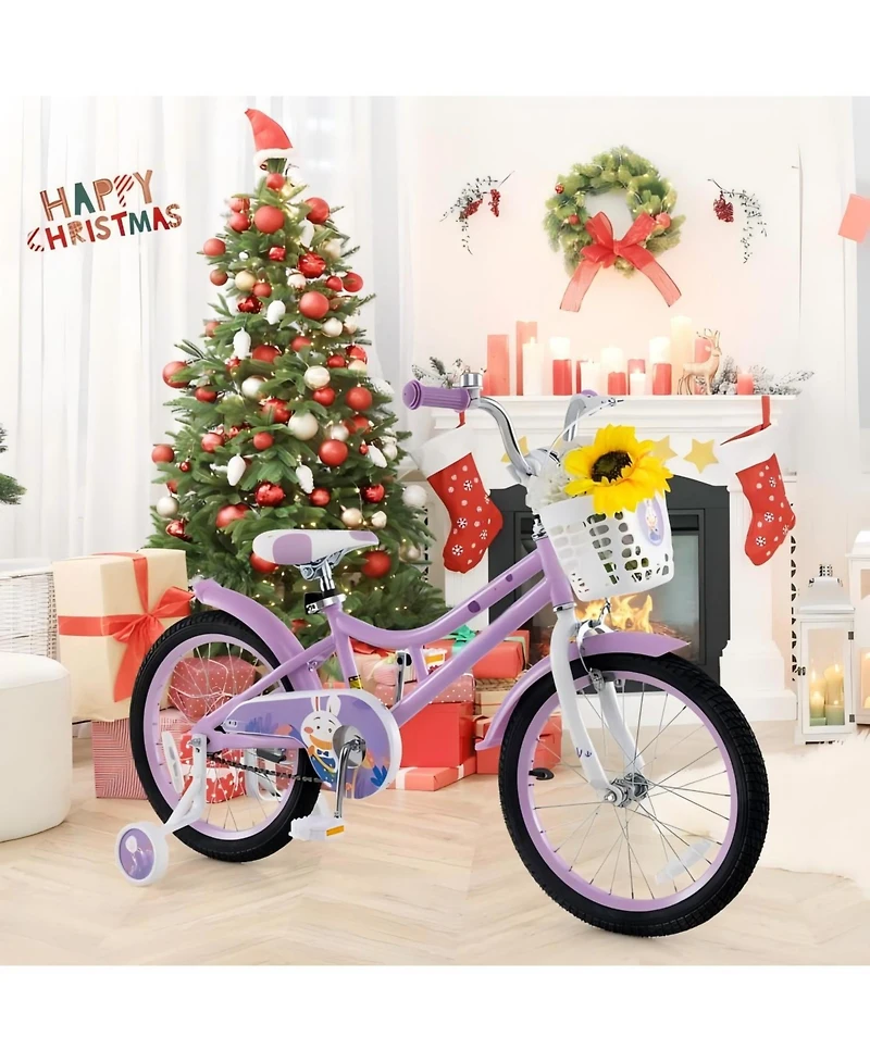 Hongge 18 Inch Girl Bike with Basket with Detachable Training Wheels