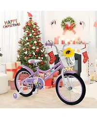 Hongge 18 Inch Girl Bike with Basket with Detachable Training Wheels