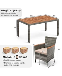 Gymax 7 Pcs Patio Wicker Dining Set w/ Acacia Wood Table & 6 Armchairs