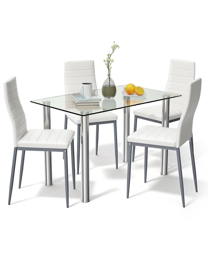 Gymax 5 Piece Table Chair Dining Set Glass Metal Kitchen Furniture
