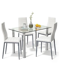 Gymax 5 Piece Table Chair Dining Set Glass Metal Kitchen Furniture